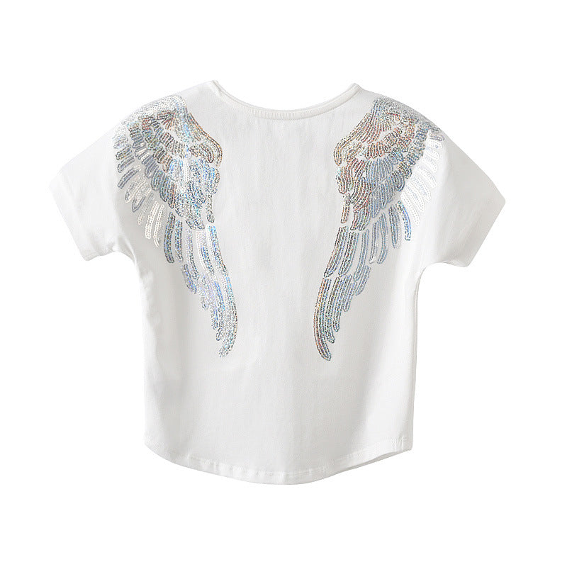 Children's Sequined Embroidered Loose Cotton Short-sleeved Shirt Boys Children's T-shirt