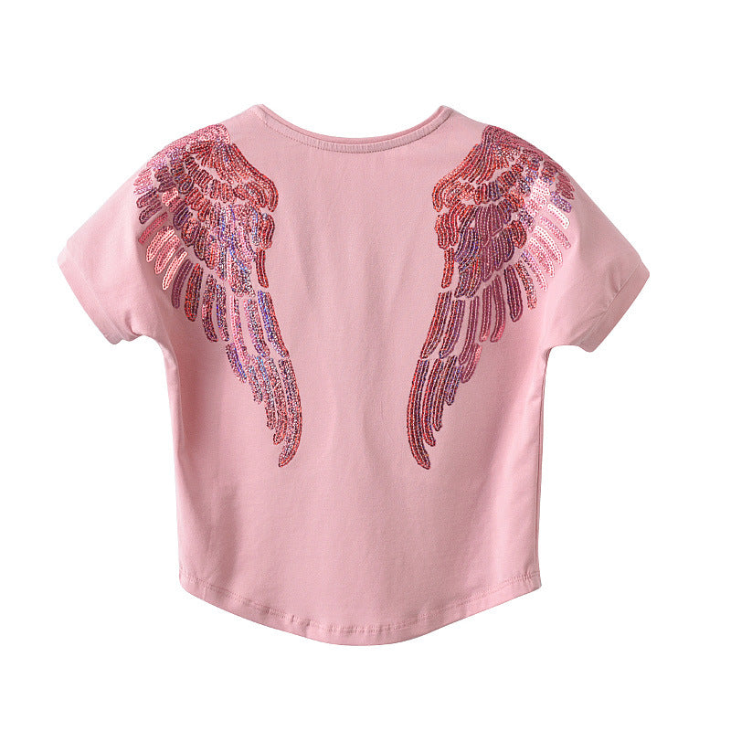 Children's Sequined Embroidered Loose Cotton Short-sleeved Shirt Boys Children's T-shirt
