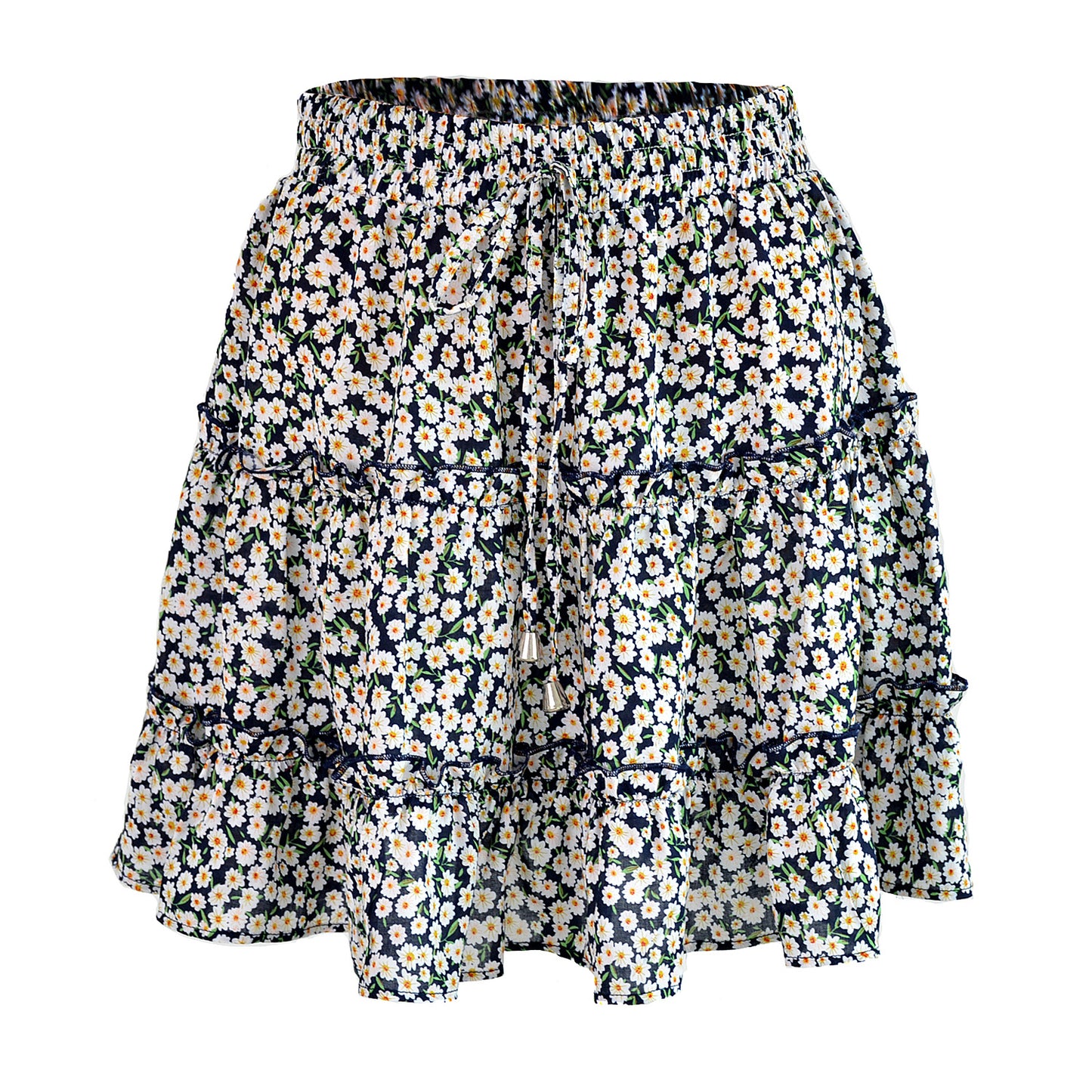 Women's Summer High Waist Ruffles Floral A- Line Skirt