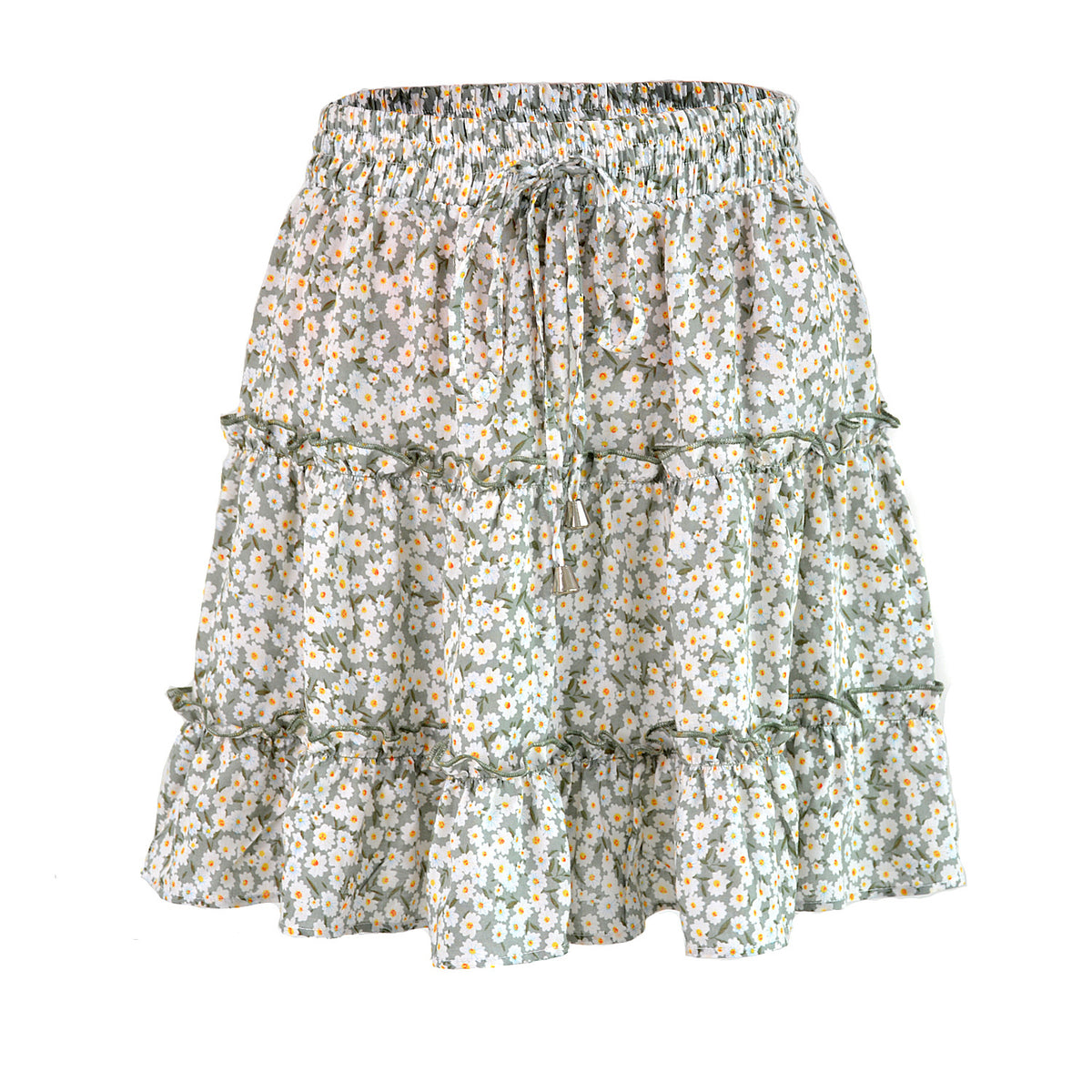 Women's Summer High Waist Ruffles Floral A- Line Skirt