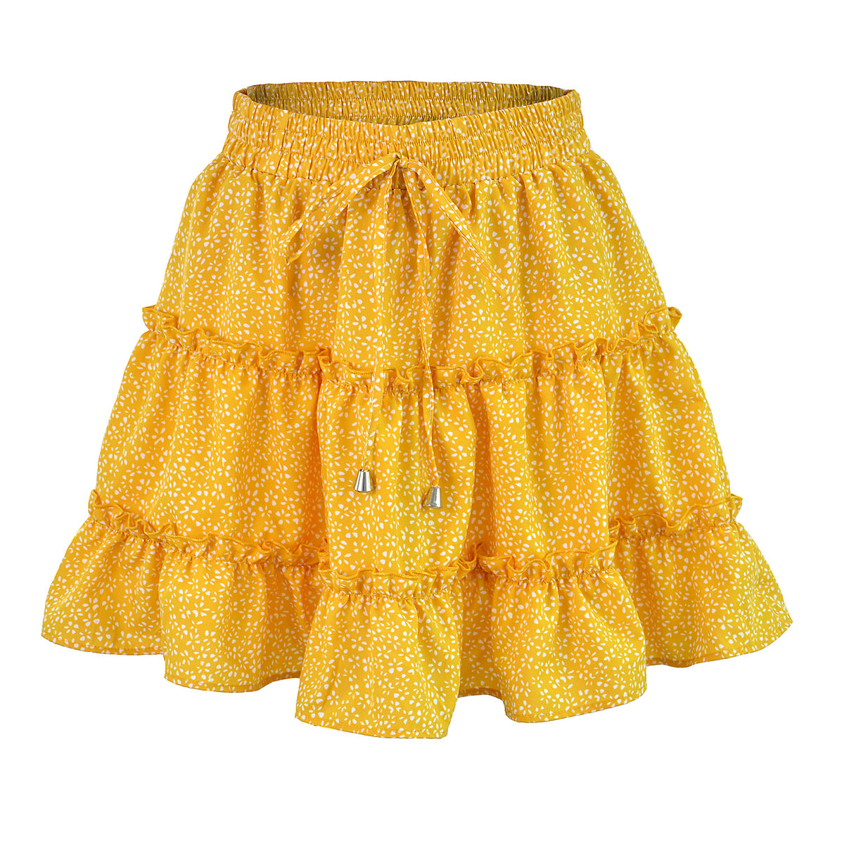 Women's Summer High Waist Ruffles Floral A- Line Skirt