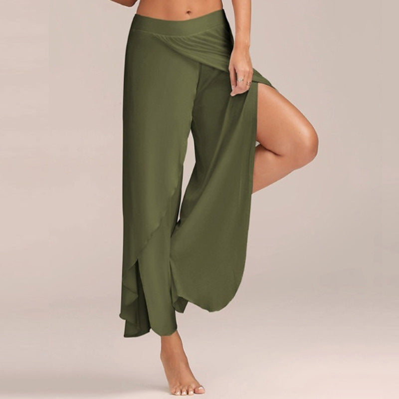 Milk Silk Stitching Summer Sexy Cross Casual Pants