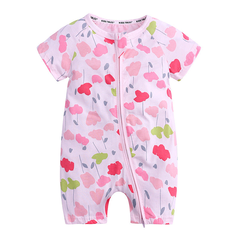 Summer Short Sleeved Romper Born Printed Double Zipper Jumpsuit Jumpsuit, Climbing Suit