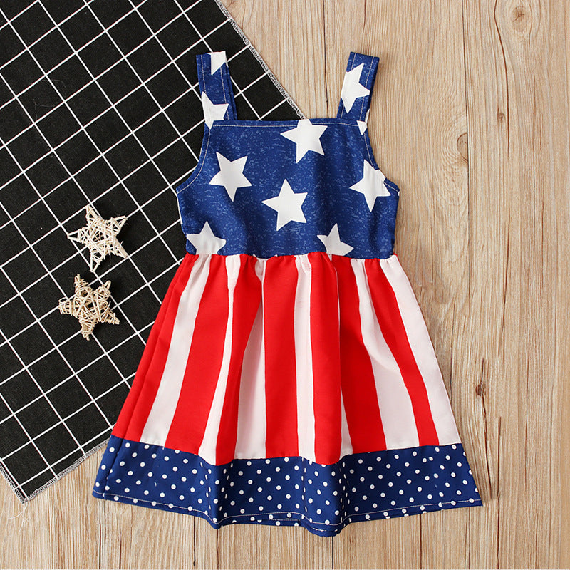 Children's Summer Fashionable Sleeveless Independence Day Red Vertical Children's Dress