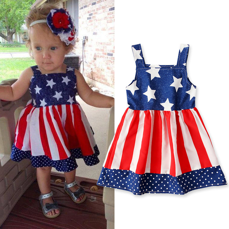 Children's Summer Fashionable Sleeveless Independence Day Red Vertical Children's Dress