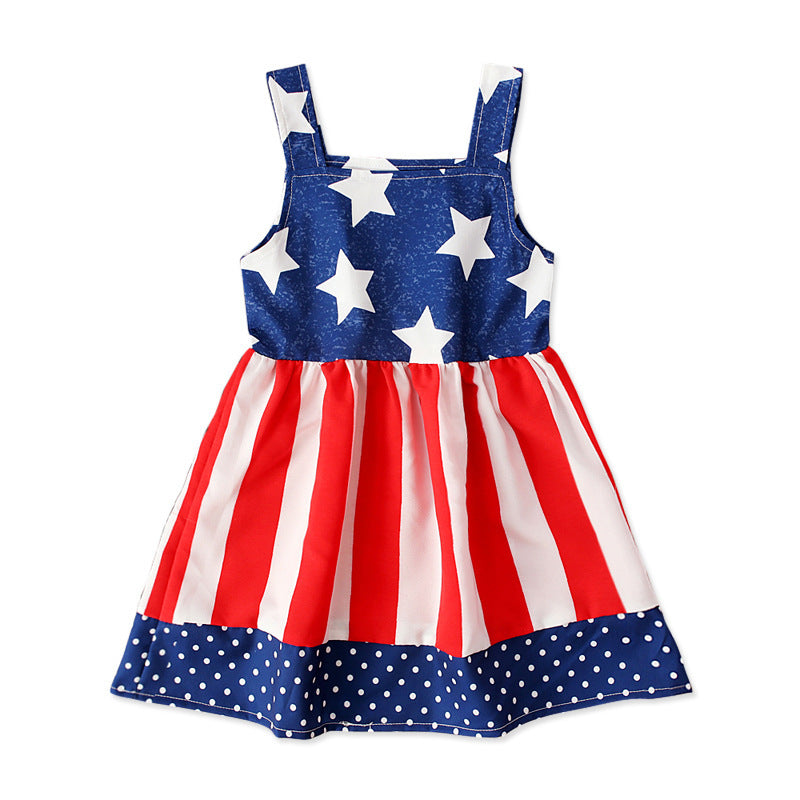 Children's Summer Fashionable Sleeveless Independence Day Red Vertical Children's Dress