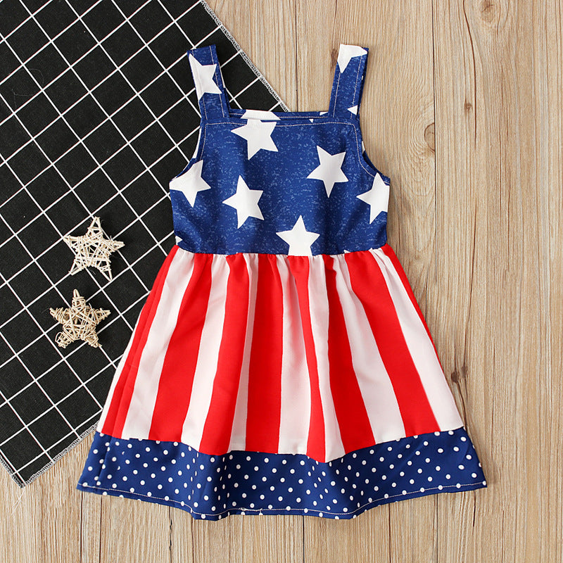 Children's Summer Fashionable Sleeveless Independence Day Red Vertical Children's Dress