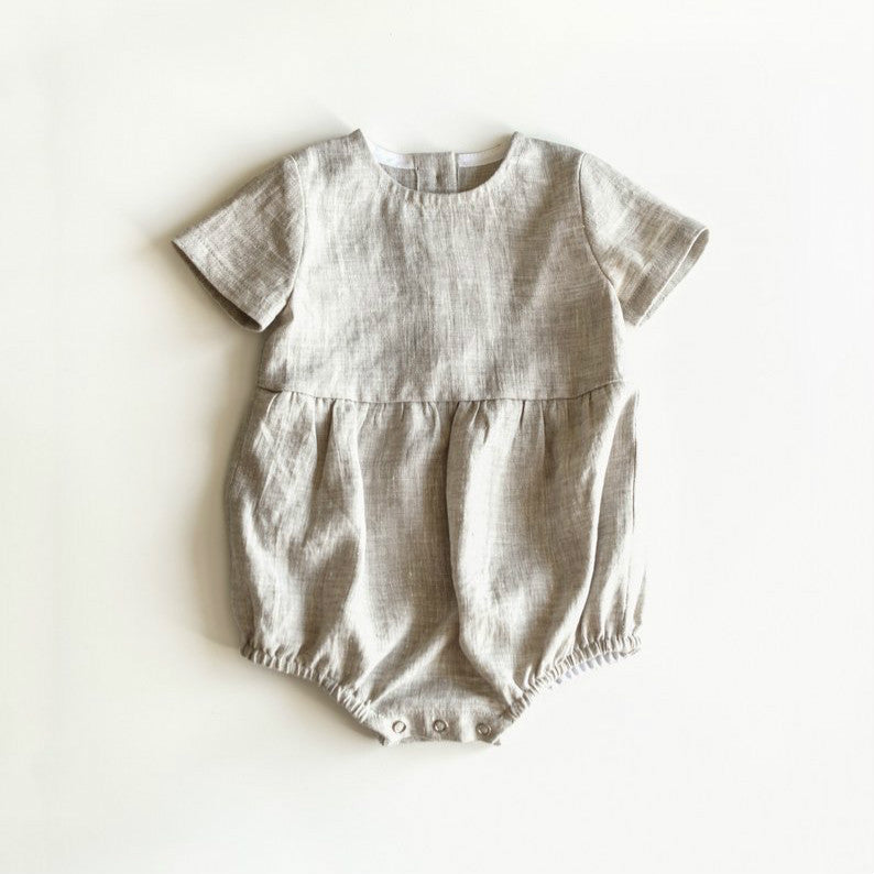 Summer Linen Born Jumpsuit Solid Color Short Sleeve Jumpsuit, Climbing Suit