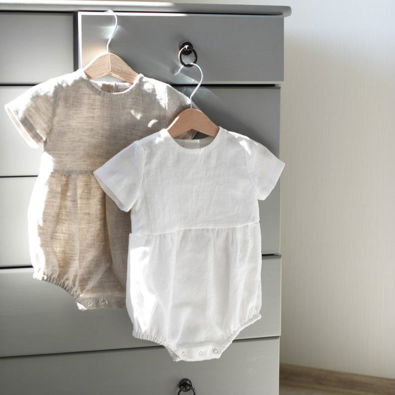 Summer Linen Born Jumpsuit Solid Color Short Sleeve Jumpsuit, Climbing Suit