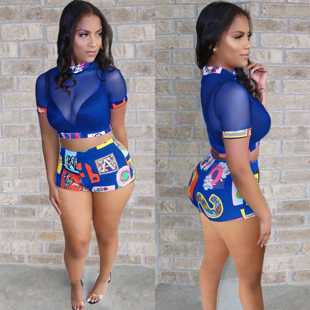 Women's Summer Digital Printed Mesh Wear Suits