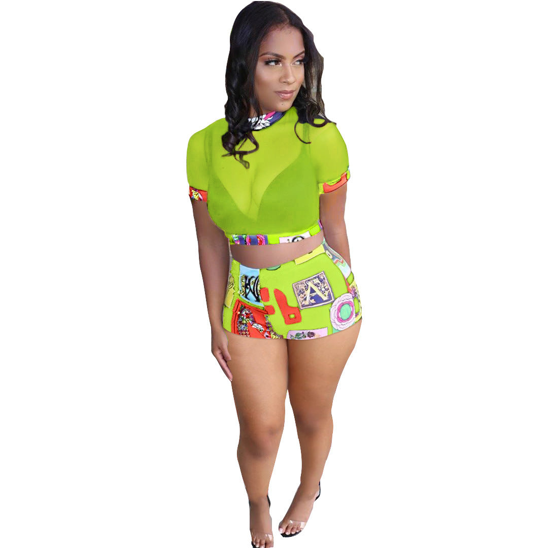 Women's Summer Digital Printed Mesh Wear Suits