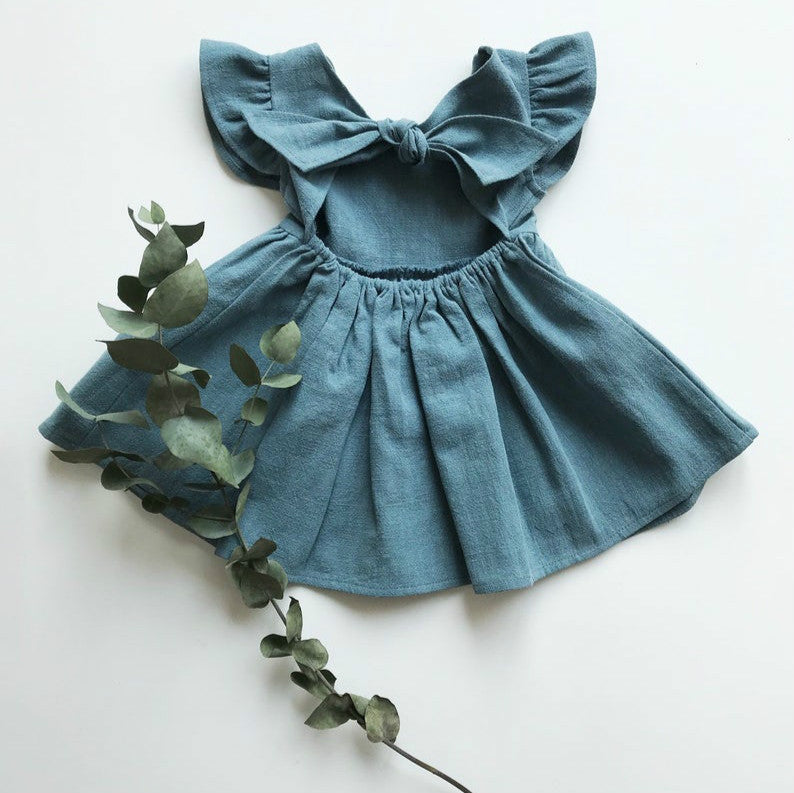 Cotton Class Blue High Quality Little Thin Type Children's Dress