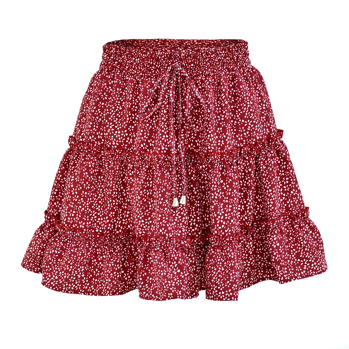 Women's Summer High Waist Ruffles Floral A- Line Skirt