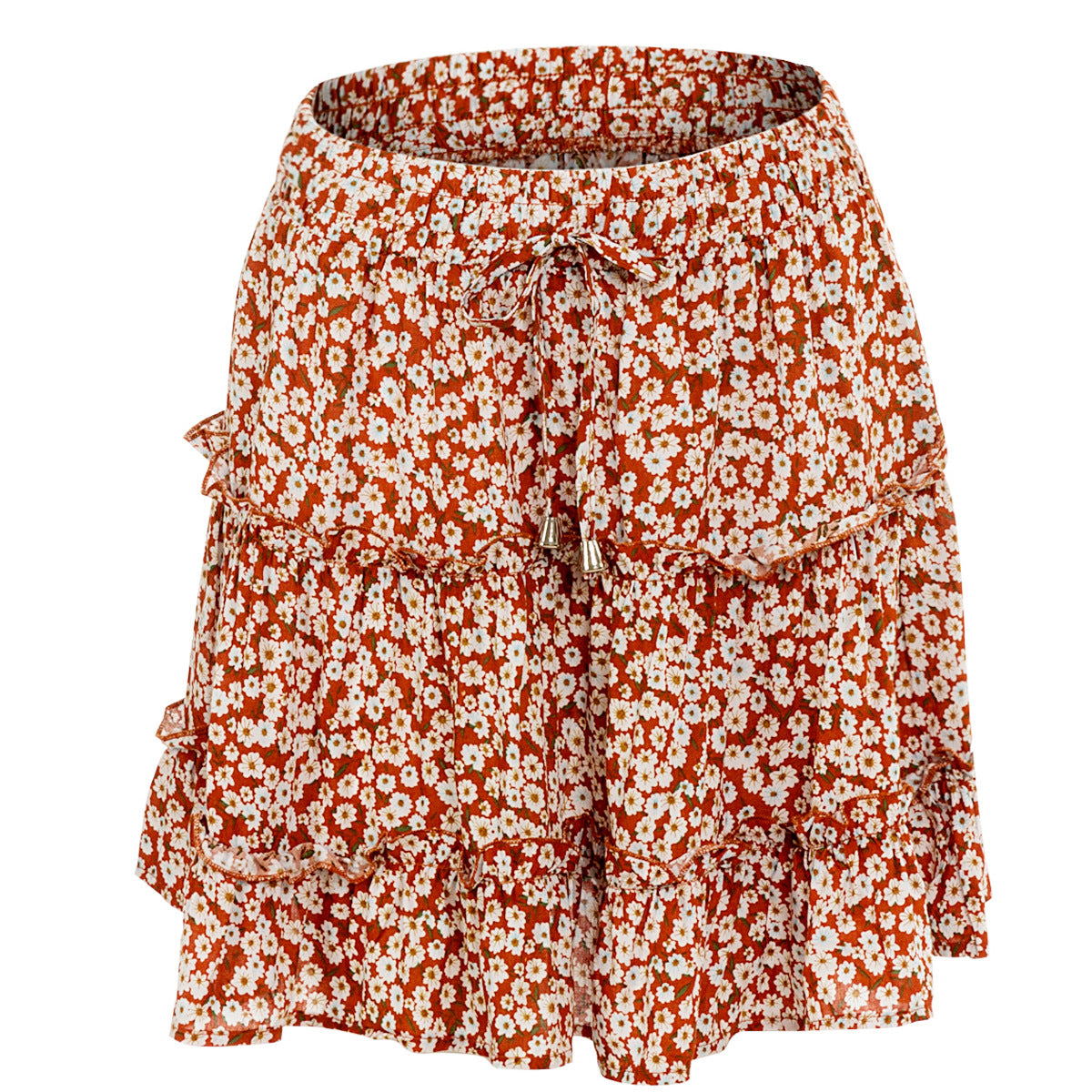 Women's Summer High Waist Ruffles Floral A- Line Skirt