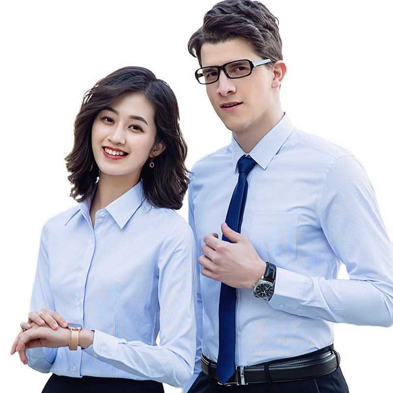 Women's Vertical Stripes Business Shirt Long-sleeved Farmer Bank Work Blouse