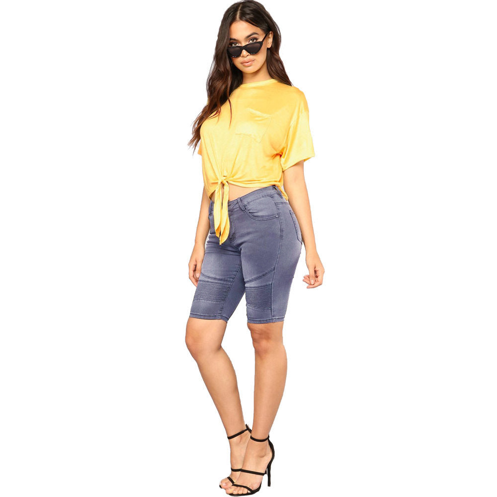 Women's Motorcycle Stretch Capri Blue Denim Women's Jeans