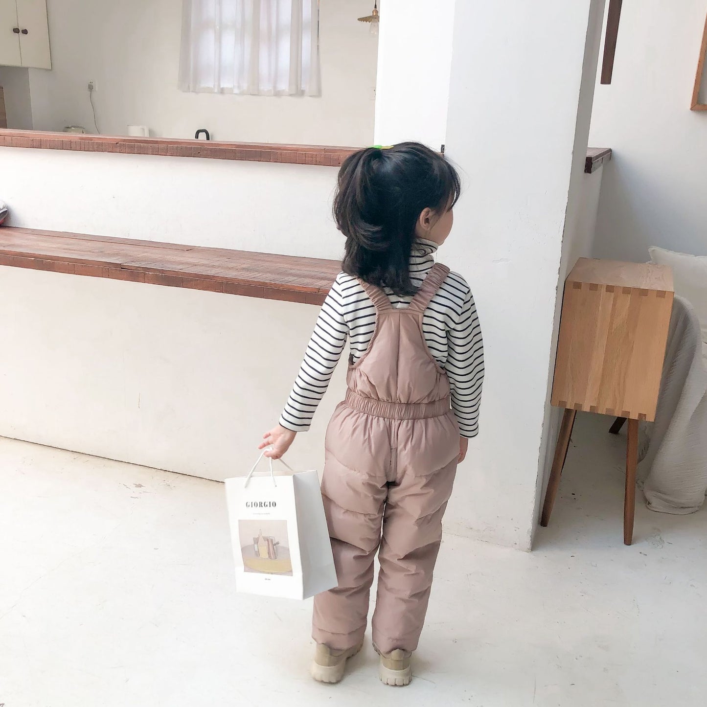 Children's Korean Style Down Cotton Suspender Outer Wear One-piece Clothes Children's Pants