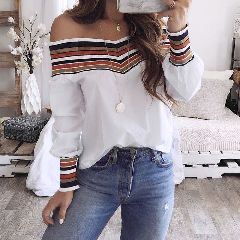 Fashion Popular Printed Knitted Patchwork Shirt Blouse
