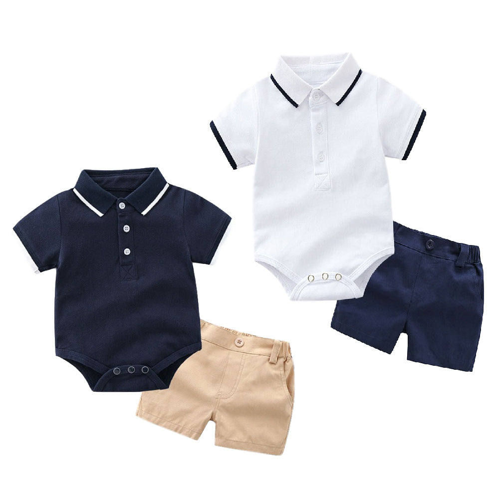 Summer Two-color T-shirt Romper Cotton Short Sleeve Top Pants Two-piece Children's Suit