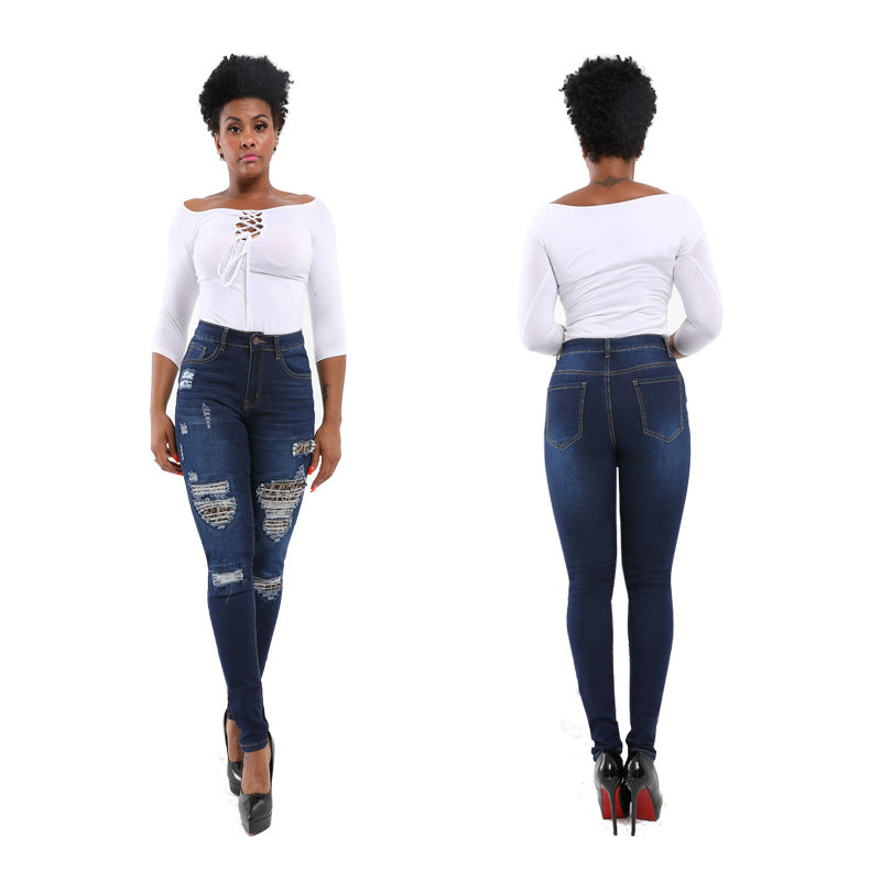 Women's Water Washed Hole Hip Raise Skinny Jeans