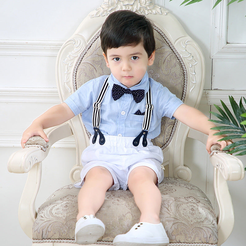 Children's Boy Gentleman Short-sleeved Shorts Romper Bow Tie Jumpsuit, Climbing Suit