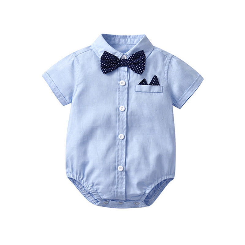 Children's Boy Gentleman Short-sleeved Shorts Romper Bow Tie Jumpsuit, Climbing Suit