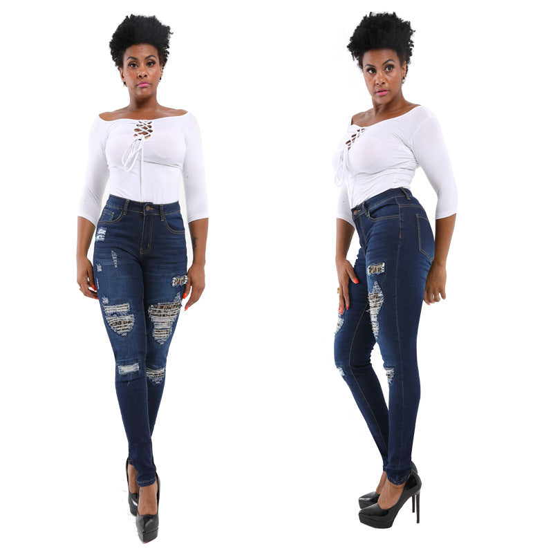 Women's Water Washed Hole Hip Raise Skinny Jeans