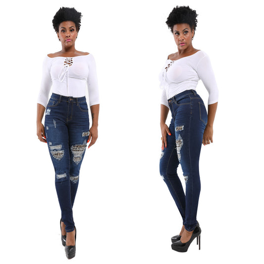 Women's Water Washed Hole Hip Raise Skinny Jeans