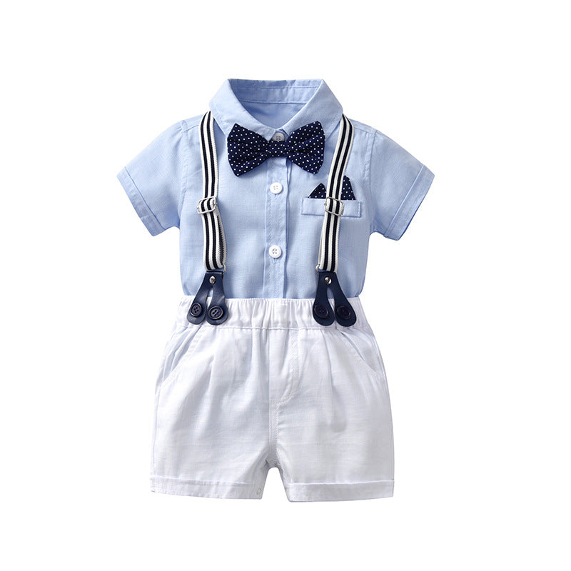 Children's Boy Gentleman Short-sleeved Shorts Romper Bow Tie Jumpsuit, Climbing Suit