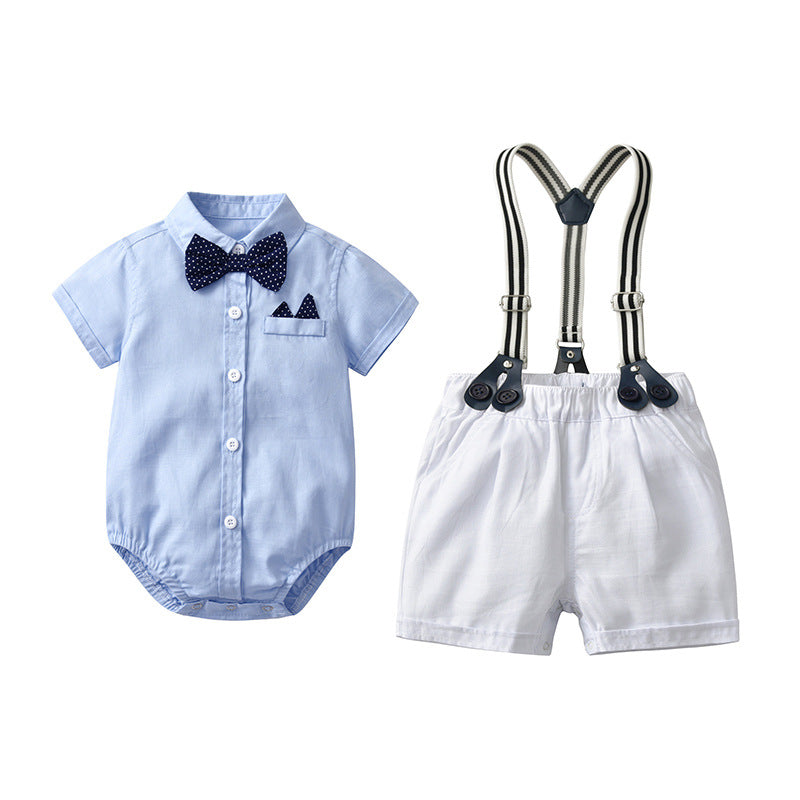 Children's Boy Gentleman Short-sleeved Shorts Romper Bow Tie Jumpsuit, Climbing Suit