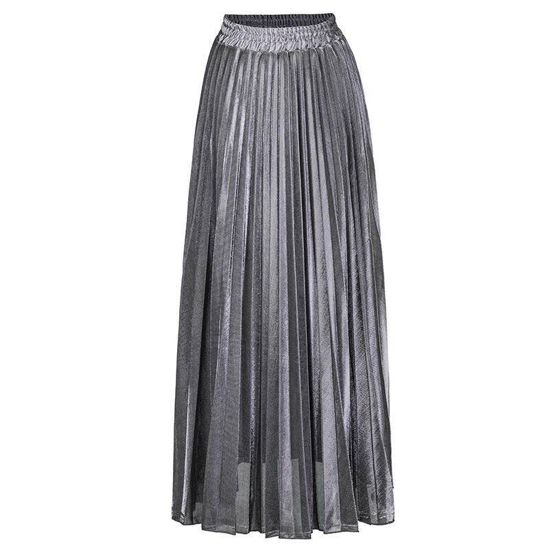 Women's Pleated Long High Waist Big Swing Gold Beach Skirts