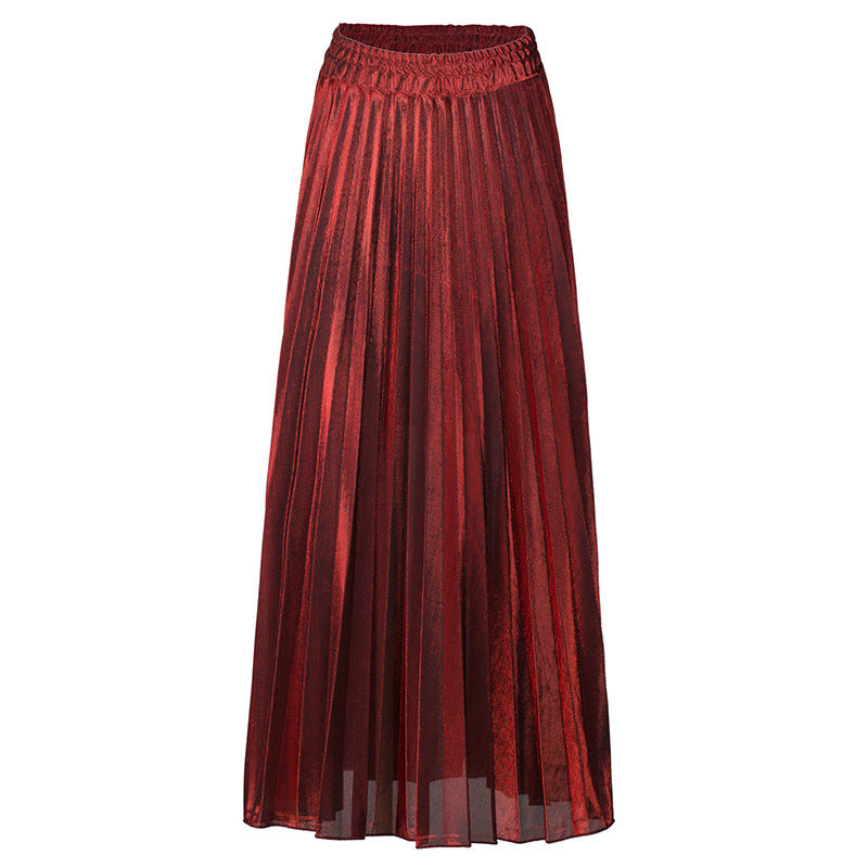Women's Pleated Long High Waist Big Swing Gold Beach Skirts