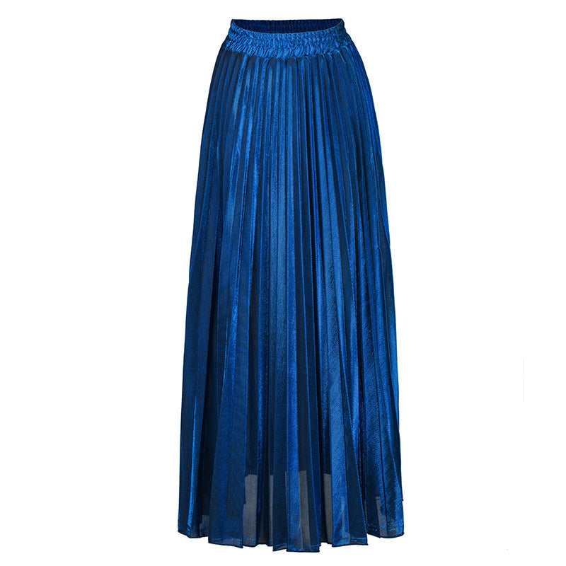 Women's Pleated Long High Waist Big Swing Gold Beach Skirts