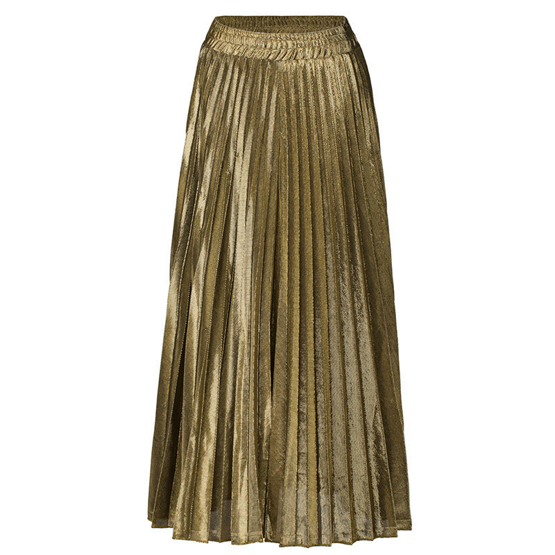 Women's Pleated Long High Waist Big Swing Gold Beach Skirts