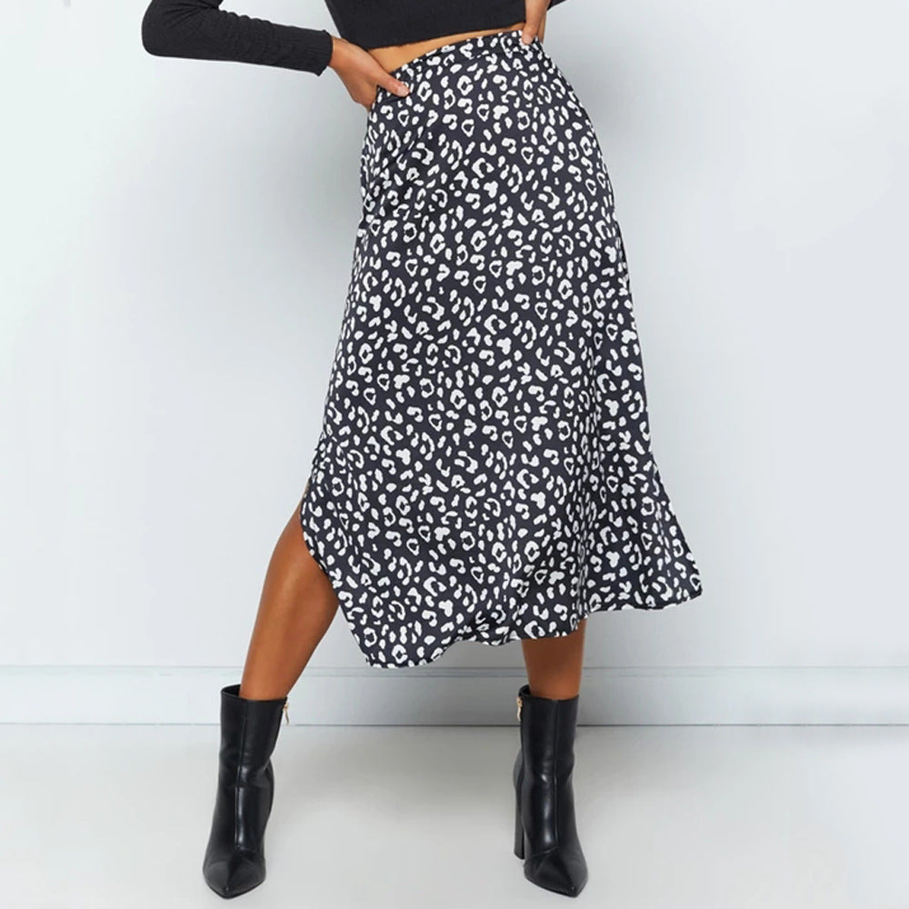 Women's Print Chiffon Floral Slit Zipper High Skirts