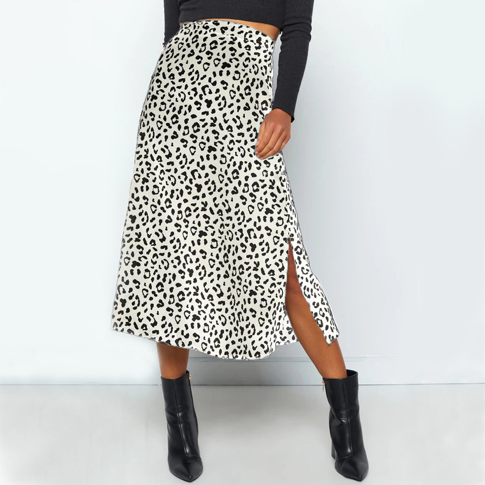 Women's Print Chiffon Floral Slit Zipper High Skirts