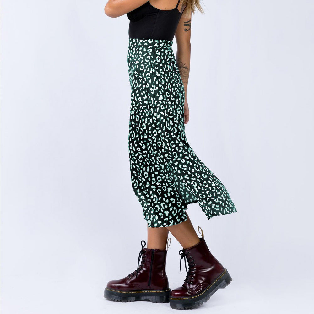 Women's Print Chiffon Floral Slit Zipper High Skirts