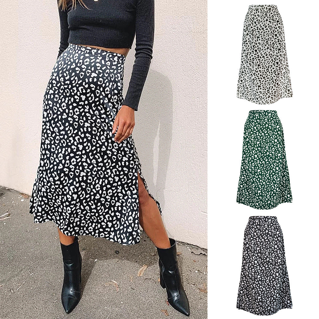 Women's Print Chiffon Floral Slit Zipper High Skirts
