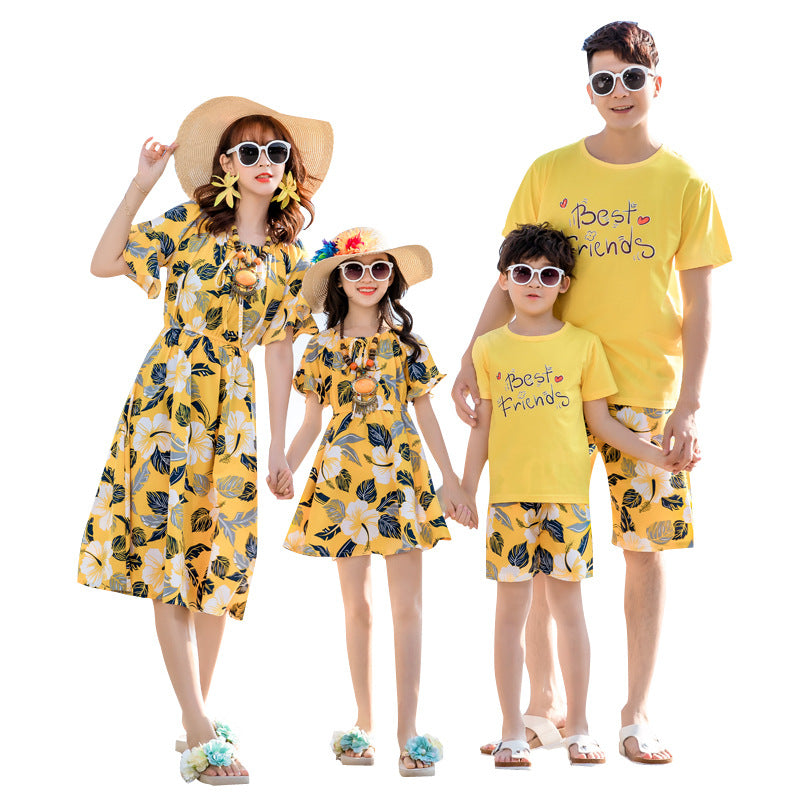 Beach Dress Summer One Family Three Mouth Four Seaside Holiday Parent-child Outfit
