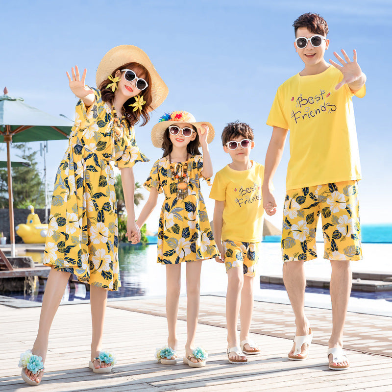 Beach Dress Summer One Family Three Mouth Four Seaside Holiday Parent-child Outfit