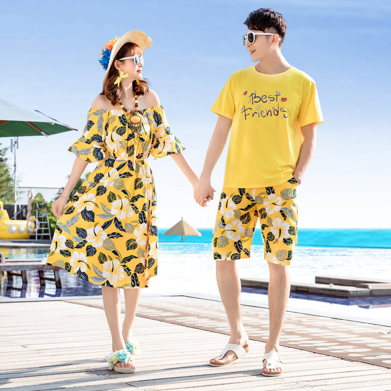 Beach Dress Summer One Family Three Mouth Four Seaside Holiday Parent-child Outfit