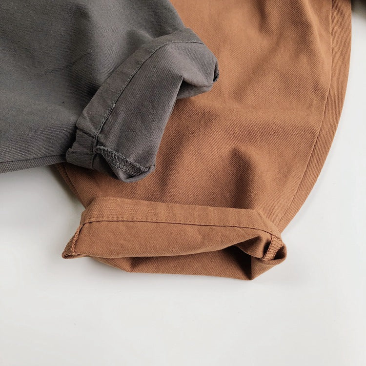 Children's Linen Korean Style Color Matching Casual Baggy Boy Mori Children's Pants