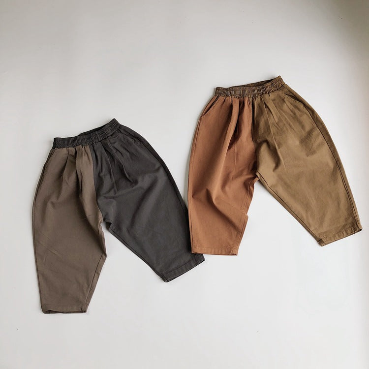 Children's Linen Korean Style Color Matching Casual Baggy Boy Mori Children's Pants