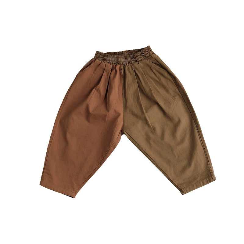 Children's Linen Korean Style Color Matching Casual Baggy Boy Mori Children's Pants