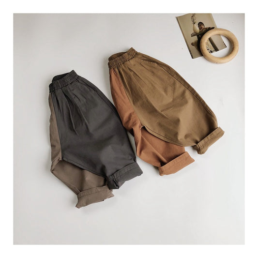 Children's Linen Korean Style Color Matching Casual Baggy Boy Mori Children's Pants