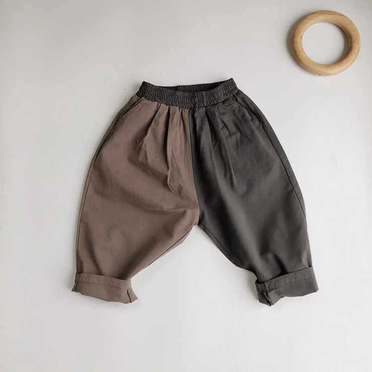 Children's Linen Korean Style Color Matching Casual Baggy Boy Mori Children's Pants