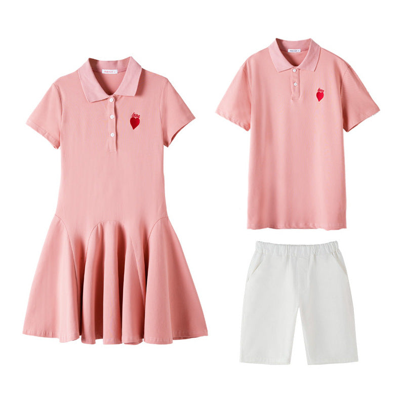 Matching Dress Summer Family Pack Of Three Or Four Short-sleeved Parent-child Outfit
