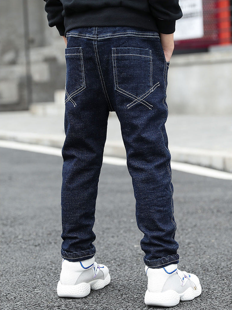 Children's Korean Medium Large Jeans Stretch Solid Children's Pants