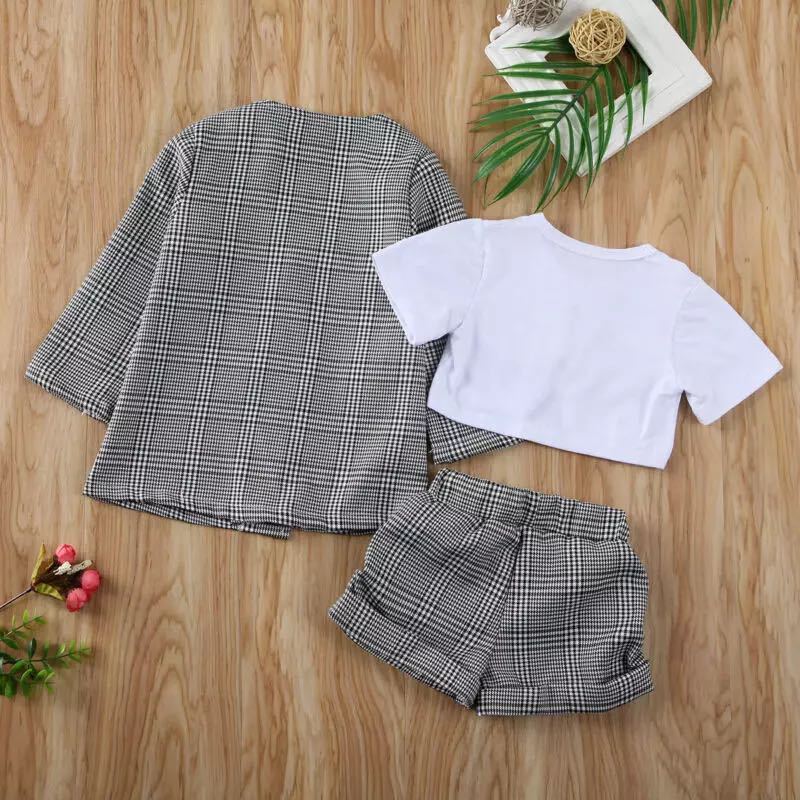 Children's Infant Toddler White Upper Garment Gray Plaid Children's Suit