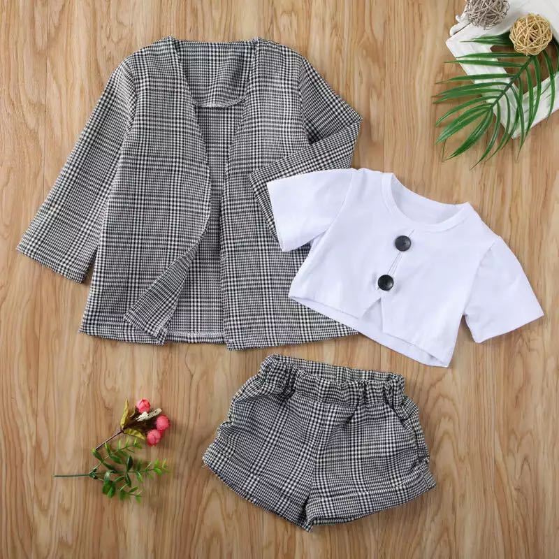 Children's Infant Toddler White Upper Garment Gray Plaid Children's Suit